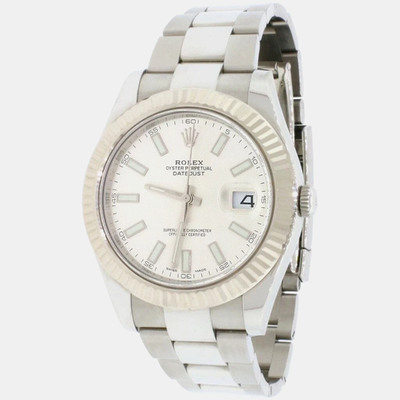 Rolex Datejust II 116334: Автоматические часы из стали и белого золота с черной кожаной рукояткой 1200511 (white, arb24180)
