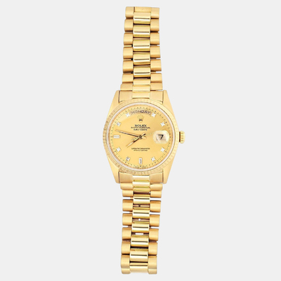 Rolex Day-Date 18038 Automatic Men's Wristwatch - Yellow Gold Case, Champagne Dial with Diamond Markers 1200747 (arb24236)