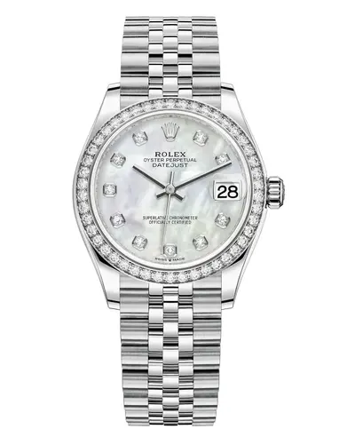 Rolex Datejust 31 Stainless Steel and White Gold Mother-of-Pearl Diamond Dial Diamond Bezel Women's Watch M278384RBR-0008 (arb24266)