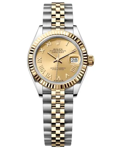 Rolex Lady Datejust 28mm - Authentic Stainless Steel Yellow Gold Automatic Chronograph Champagne Dial Women's Watch Model M279173-0009 (arb24268)