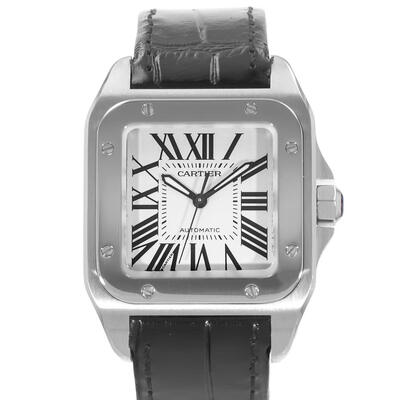 Pre-owned Cartier Santos 100 Automatic Silver Dial Mens Watch W20106X8 (black, arb24286)