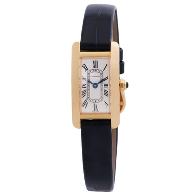 Cartier American Tank WGTA0353 - Rectangle Analog Quartz Watch (18kt Yellow Gold Case) with Navy Blue Alligator Leather Strap (blue, arb24315)