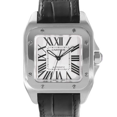 Pre-owned Cartier Santos 100 Automatic Silver Dial Mens Watch W20126X8, Ref 2878 (black, arb24362)