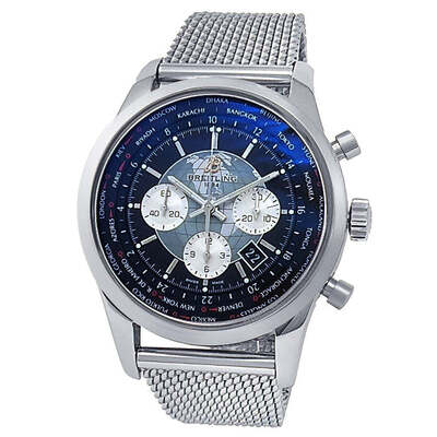 Pre-owned Breitling Transocean Chronograph Unitime World Time Automatic Chronometer Black Dial Mens Watch AB0510 (black, arb24371)