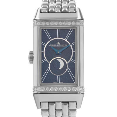 Pre-owned Jaeger-LeCoultre Reverso Duetto Hand Wind Blue Dial Q3358120 (blue, arb24376)