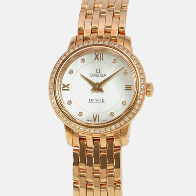 Omega De Ville Prestige 424.55.24.60.55.002 Women's Wristwatch in 18K Rose Gold with White Mother of Pearl Dial, 24mm Case 1203056 (white, arb24446)