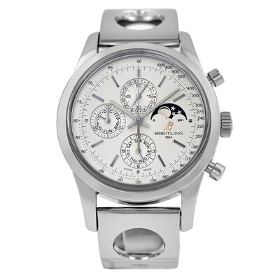 Pre-owned Breitling Transocean A19310 Mens Watch Silver Dial Automatic Chronometer Perpetual Calendar Moon Phase Chronograph (arb24467)