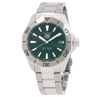 Pre-owned Tag Heuer Aquaracer Solargraph Green Quartz Mens Watch WBP1115.BA0000 (blue, arb24503)