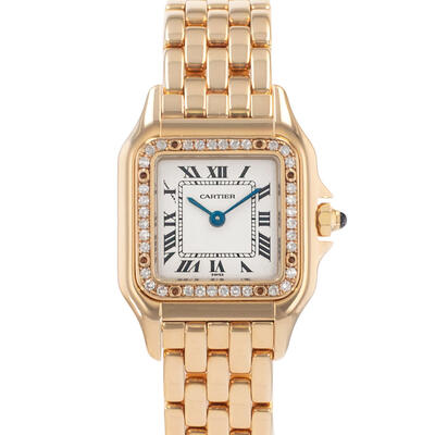 Pre Owned Cartier Panther Quartz Diamond Silver Dial Ladies Watch W25022B9 Yellow Gold (arb24505)