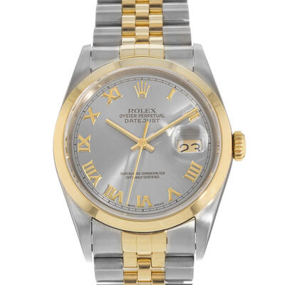 Pre-owned Rolex Datejust 36 Grey Dial Mens Automatic Chronometer Watch Ref 16203 GYRJ (arb24525)