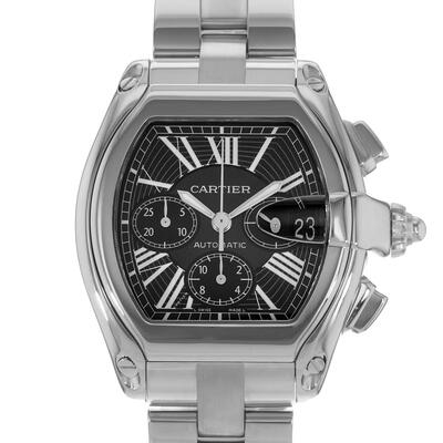 Pre-owned Cartier W62020X6 Mens Automatic Chronograph Roadster Black Dial Watch (black, arb24531)