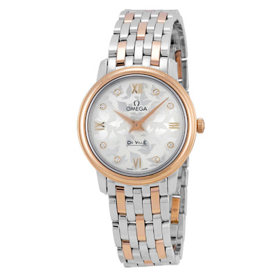 Omega De Ville Prestige Silver Diamond Dial 18kt Rose Gold Stainless Steel Ladies Watch (Model: 42420276052002) (arb3910)