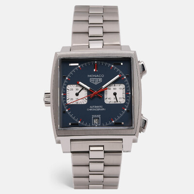 Tag Heuer Monaco Silver Stainless Steel Automatic Chronograph Watch WW2115 1205899 (blue, arb24591)