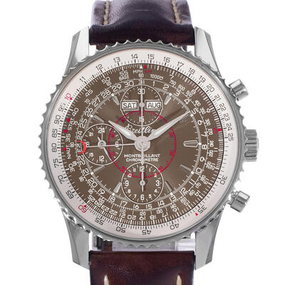 Pre-owned Breitling Montbrillant Datora Chronograph GMT Automatic Chronometer Brown Dial Mens Watch A21330 (brown, arb24605)