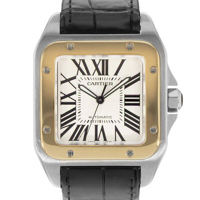 Pre-owned Cartier Santos 100 Automatic Silver Dial Mens Watch W20072X7 (black, arb24608)