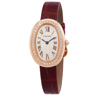 Cartier Baignoire Small Model WJBA0031, 18kt Rose Gold Case with Diamonds, Red Alligator Strap (arb2602)