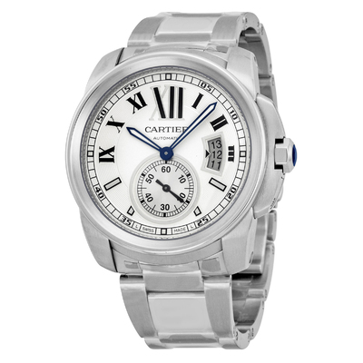 Pre-Owned Cartier Calibre De Cartier Silver Opaline Dial Mens Automatic Watch w7100015 (blue, arb3054)