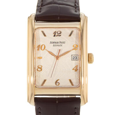 Pre-owned Audemars Piguet Edward Mens Watch 18kt Pink Gold Case Black Leather Strap 15121OR.OO.A002CR.01 (black, arb24703)