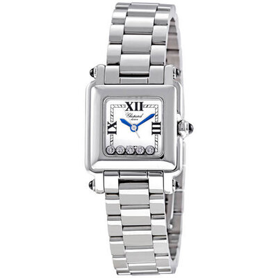 Pre-owned Chopard Happy Sport White Dial 5 Floating Diamonds Ladies Watch Ref: 278893-3006 (blue, arb24704)