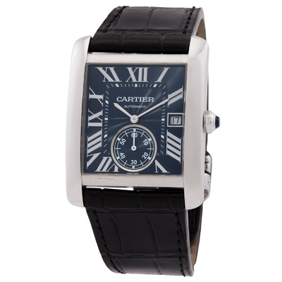 Pre-owned Cartier Tank MC Blue Dial Stainless Steel Mens Watch WSTA0010 (black, arb24717)