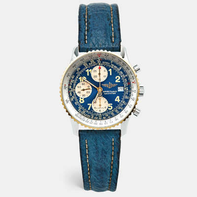 Breitling Navitimer D13022: Blue Dial 41mm Yellow Gold Stainless Steel Men's Watch with Leather Strap 1207938 (blue, arb24726)