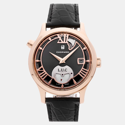 Pre-Owned Chopard L.U.C. Limited Edition 161912-5002 Men's Wristwatch, Black Dial, 18k Rose Gold Case, 41mm 1207604 (black, arb24743)
