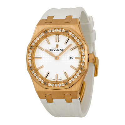 Pre-owned Audemars Piguet Royal Oak 67651OR.ZZ.D010CA - Diamond Silver Dial, 18kt Rose Gold Ladies Watch 67651OR.ZZ.D010CA.01 (arb24761)