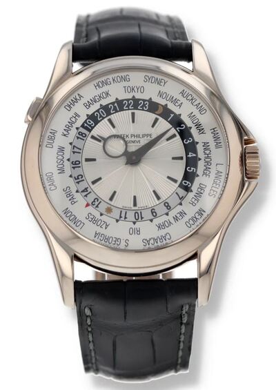 Patek Philippe Calibre 240 HU World Time GMT Watch - White Guilloched Dial Ref. 5130G (black, arb5313)