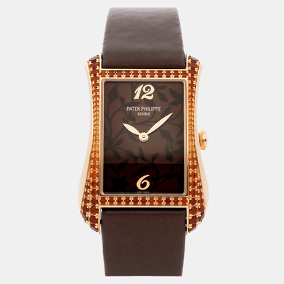 Patek Philippe Gondolo Serata 4962/200R-001 Quartz Watch Men's Rose Gold with Black Leather Strap 1119003 (brown, arb24778)