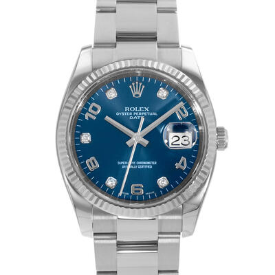 Pre-owned Rolex Oyster Perpetual Date Automatic Chronometer Blue Dial Watch, Ref:115234BLDO 115234 BLDO (blue, arb24851)