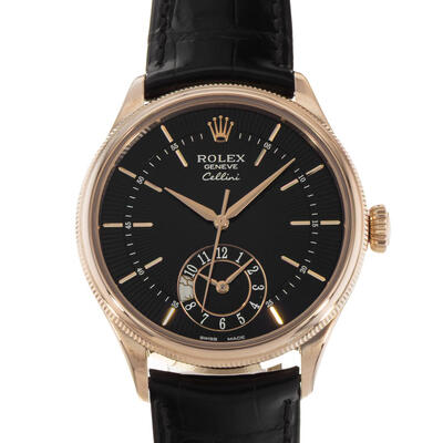 Pre-owned Rolex Cellini Dual Time Automatic Chronometer Black Dial Men's Watch Reference 50525 (black, arb24852)