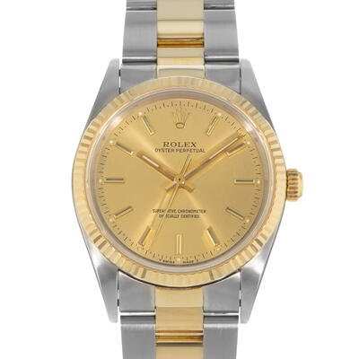 Pre-owned Rolex Oyster Perpetual 34 Automatic Chronometer Champagne Dial Men's Watch Ref. 14233 CSO (beige, arb24854)