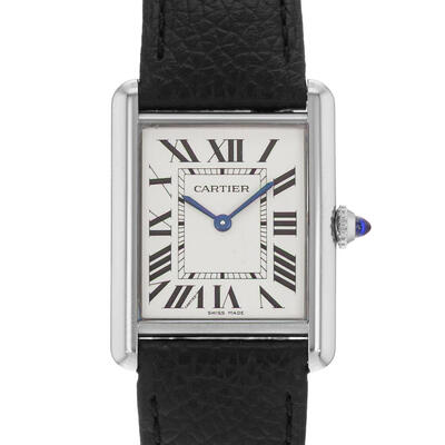 Pre-owned Cartier WSTA0120 Tank Must Quartz Silver Dial Mens Watch (black, arb24869)