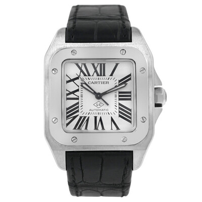 Pre-owned Cartier Santos 100 Automatic Silver Dial Watch W20106X8 (black, arb24872)