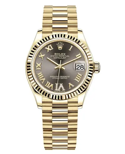 Rolex Datejust 31 Yellow Gold Dark Grey Pave Roman Diamond Dial Women's Watch Model M278278-0032 (arb25014)