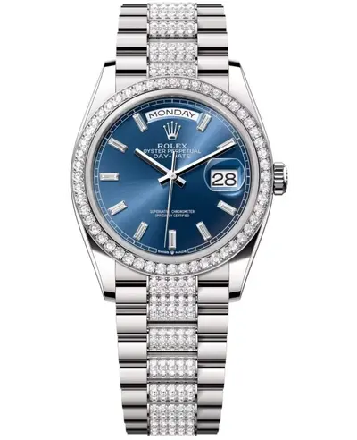 Rolex Day-Date 18k White Gold Automatic Diamond Blue Dial Men's Watch Model M128349RBR0052 M128349RBR-0052 (blue, arb25039)
