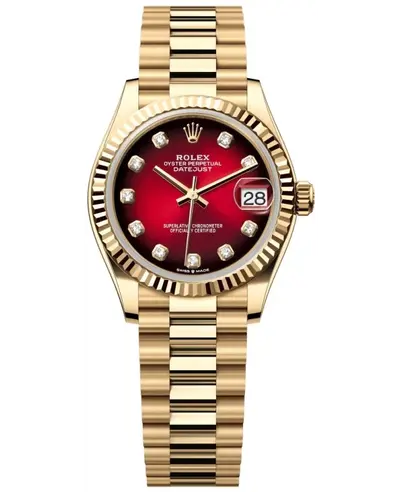 Rolex Datejust 31 'Yellow Gold Automatic Diamond Red Dial' M278278-0049 (red, arb25042)