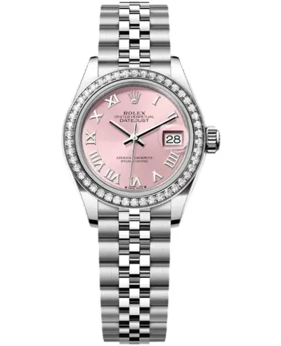 Rolex Lady-Datejust 28 Stainless Steel & White Gold Automatic Pink Dial Diamond Bezel Women's Watch Model M279384RBR-0016 M279384RBR-0005 (pink, arb25048)