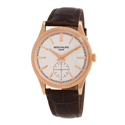 Pre-owned Patek Philippe Calatrava White Dial Mens Watch 6119R-001, Rose Gold Case with Brown Alligator Leather Strap (brown, arb25077)