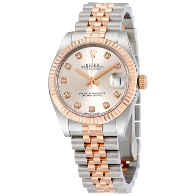 Pre-owned Rolex Lady Datejust 178271SDJ: Stainless Steel Case with 18K Everose Gold Bracelet, Diamond Silver Dial (arb25419)