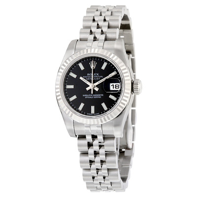 Pre-owned Rolex Lady Datejust 179174-bksj Black Dial Stainless Steel Jubilee Automatic Watch (black, arb25433)