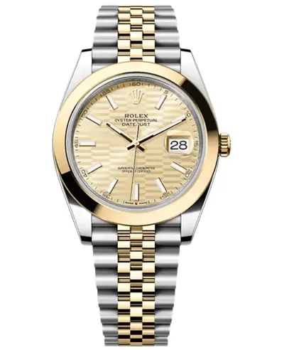 Brand New Authentic Rolex Datejust 41mm Steel and Yellow Gold Automatic Fluted Champagne Dial Men's Watch Model M126303-0022 (arb25453)
