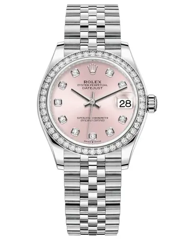 Rolex Datejust 31 Stainless Steel and White Gold Pink Diamond Dial Diamond Bezel Women's Watch M278384RBR-0036 (pink, arb25455)