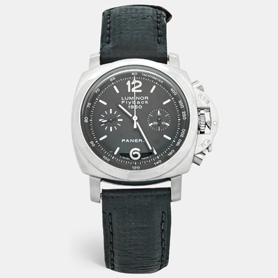 Panerai Luminor Flyback 1950 PAM00212 Men's Stainless Steel and Leather Watch 1217400 (black, arb25531)
