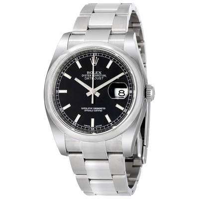 Pre-owned Rolex Datejust 36 Black Dial Stainless Steel Mens Watch 116200-BKSO (black, arb25540)