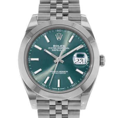 Pre-owned Rolex Datejust 41 Automatic Chronometer Green Dial Mens Watch Ref: 126300-0020 126300 GRSJ (green, arb25645)