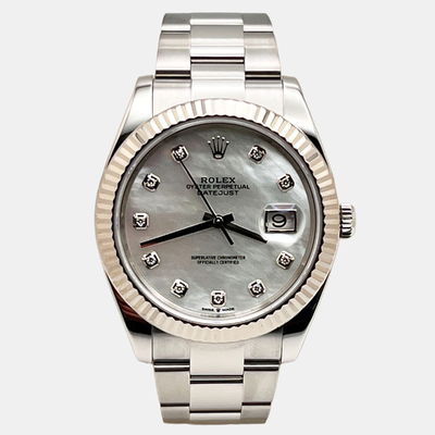 Rolex Datejust 126334 - Automatic Mother of Pearl Diamond Stainless Steel and White Gold Bracelet Men's Watch 41 mm 1221968 (white, arb25694)