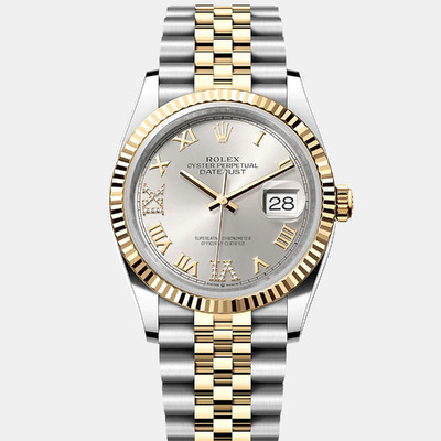Rolex Datejust 126233-0031: Silver Diamond Automatic 18K Yellow Gold Stainless Steel Women's Watch, 36 mm 1220908 (arb25723)