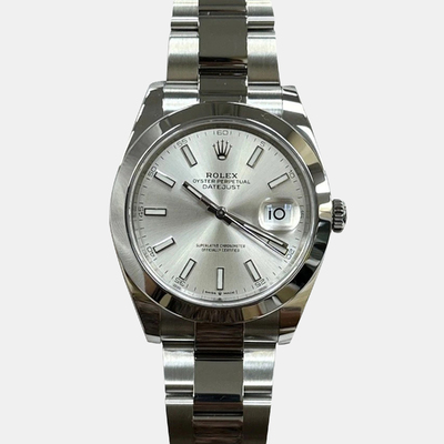 Pre-Owned Rolex Datejust 126300, Silver Stainless Steel Automatic Men's Watch 1221273 (arb25809)