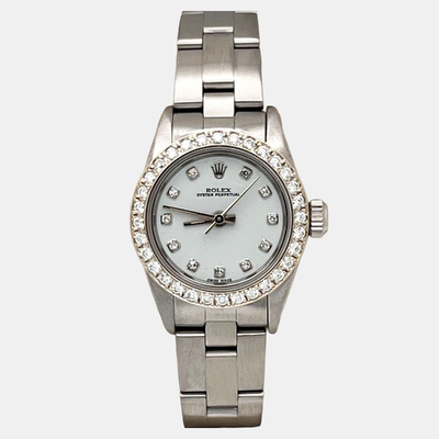 Rolex Oyster Perpetual 67194 Women's Automatic Diamond and Stainless Steel Wristwatch 1221927 (white, arb25943)
